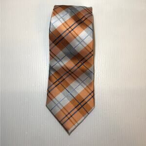 Clericci Orange Silver Plaid Wide Classic Mens Necktie